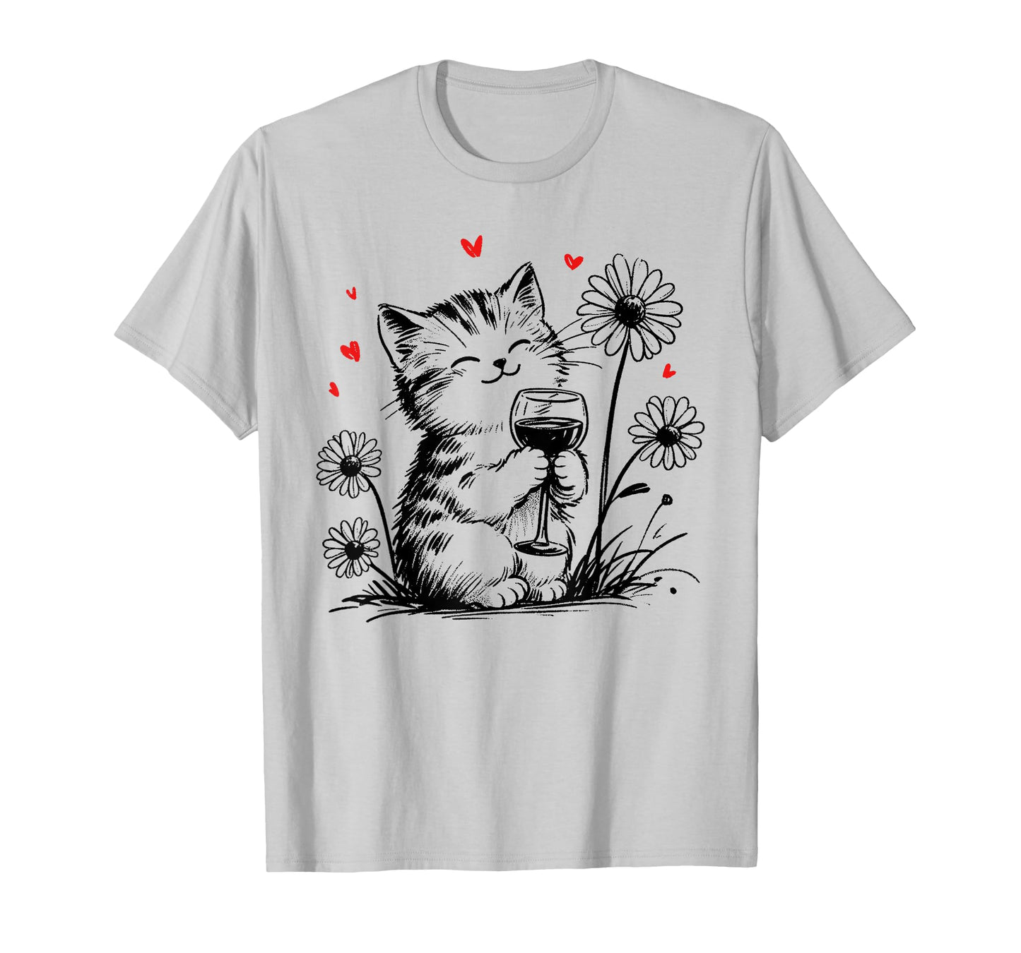 Kitten Drinking Wine - Cute Cat Wine Lover Men Women T-Shirt