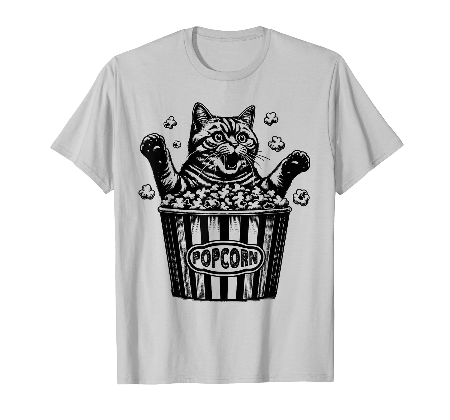 Funny Cat Popcorn Movie Theater Lover Film Buff Movie Night T-Shirt