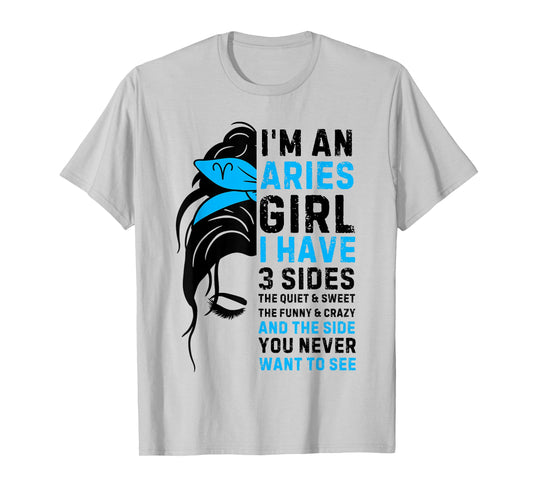 Aries Queen Aries Zodiac Sign Messy Bun Women Girls Ladies T-Shirt