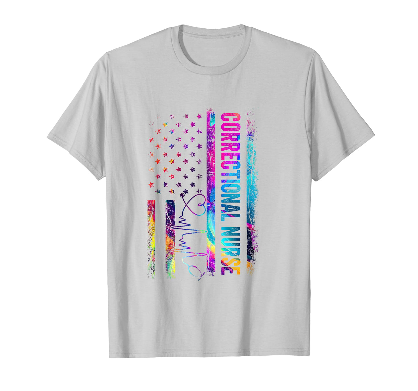 Correctional Nurse Tie Dye American Flag Patriotic Nurse Day T-Shirt for Women Men
