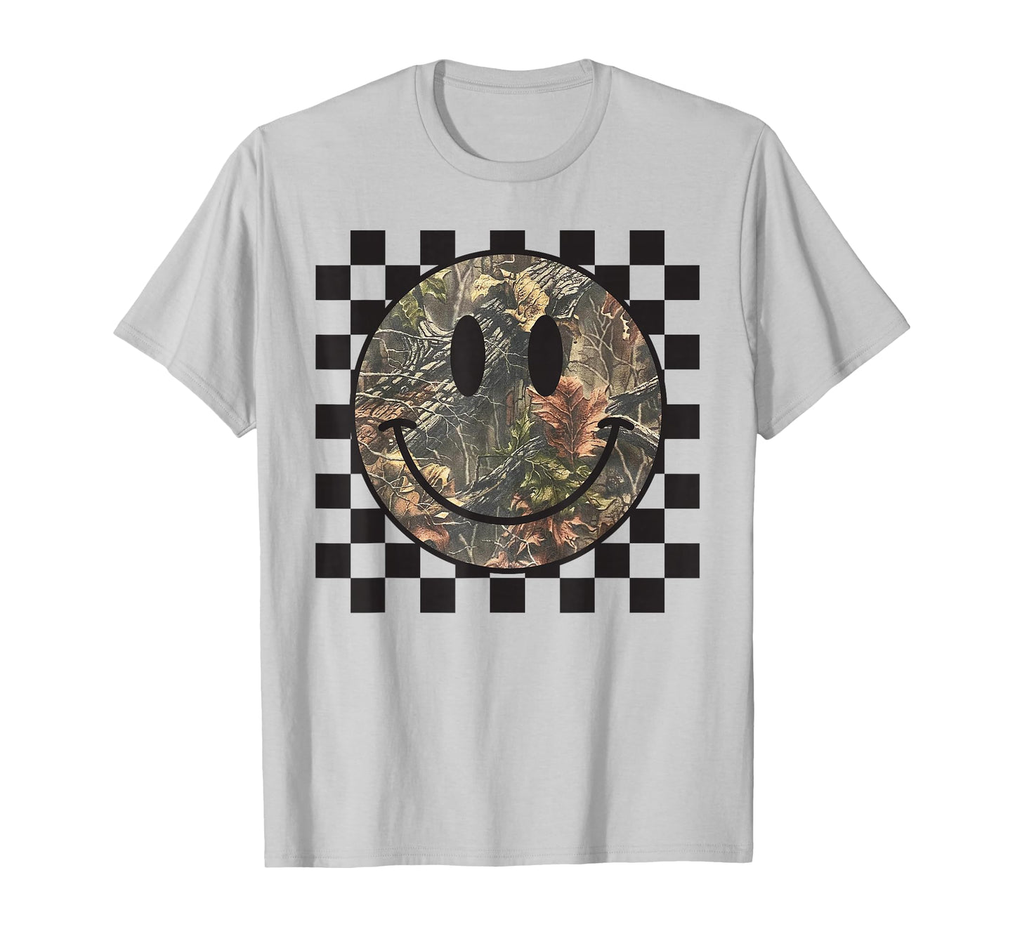 Camo Tree Smile Face Checkered Camouflage Cute Adults Kids T-Shirt