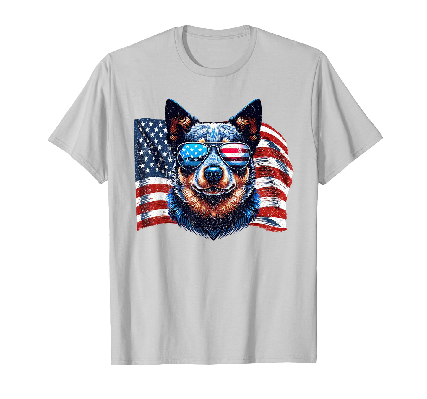 Vintage Australian Cattle Dog American Flag Sunglasses Pets T-Shirt