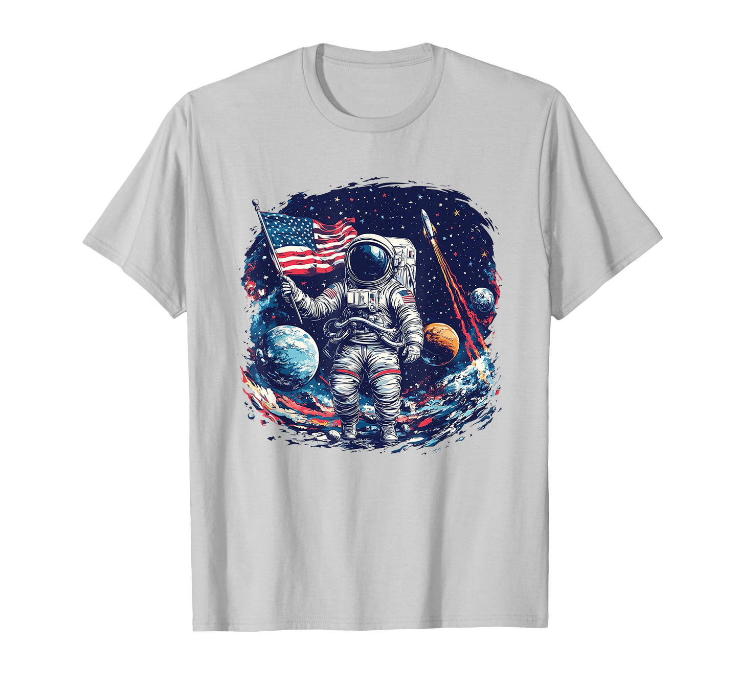 Astronaut in Space with American Flag T Shirt T-Shirt