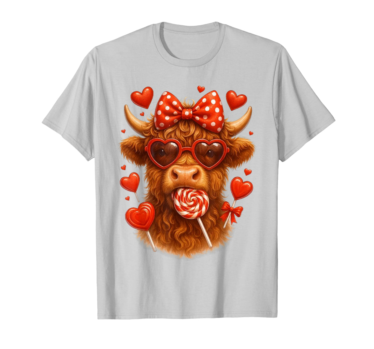 Cute Lollipop Highland Cow Valentine's Day red Hearth Funny T-Shirt