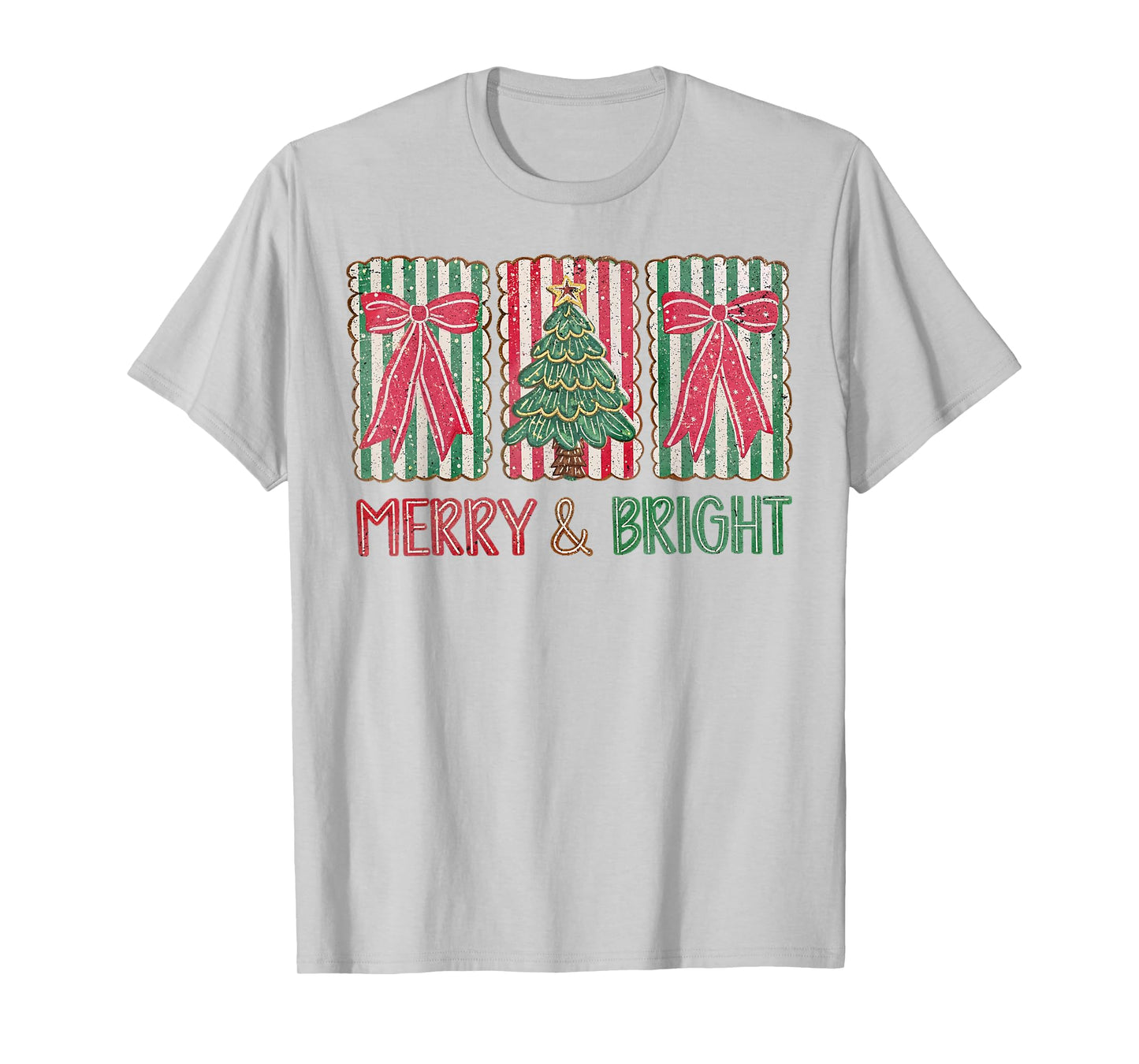 Preppy Merry & Bright Coquette Bow Christmas Tree Women Girl T-Shirt