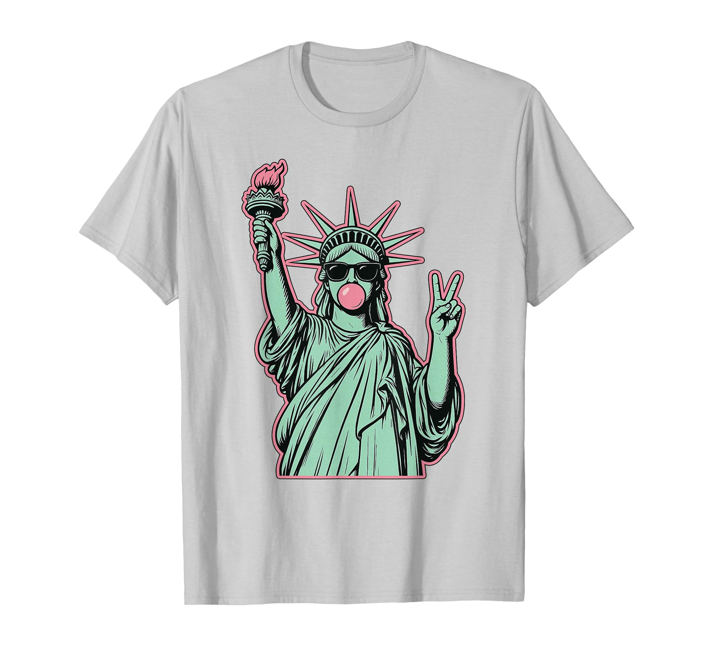 Funny 4th Of July Statue Of Liberty Blowing Bubble Gum Girl T-Shirt
