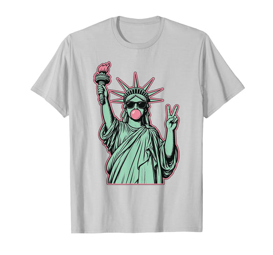 Funny 4th Of July Statue Of Liberty Blowing Bubble Gum Girl T-Shirt