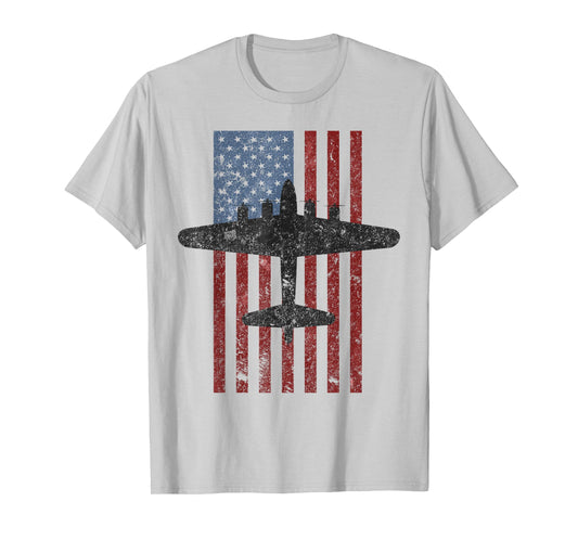 B-17 Flying Fortress WWII Bomber Vintage American Flag Tee T-Shirt
