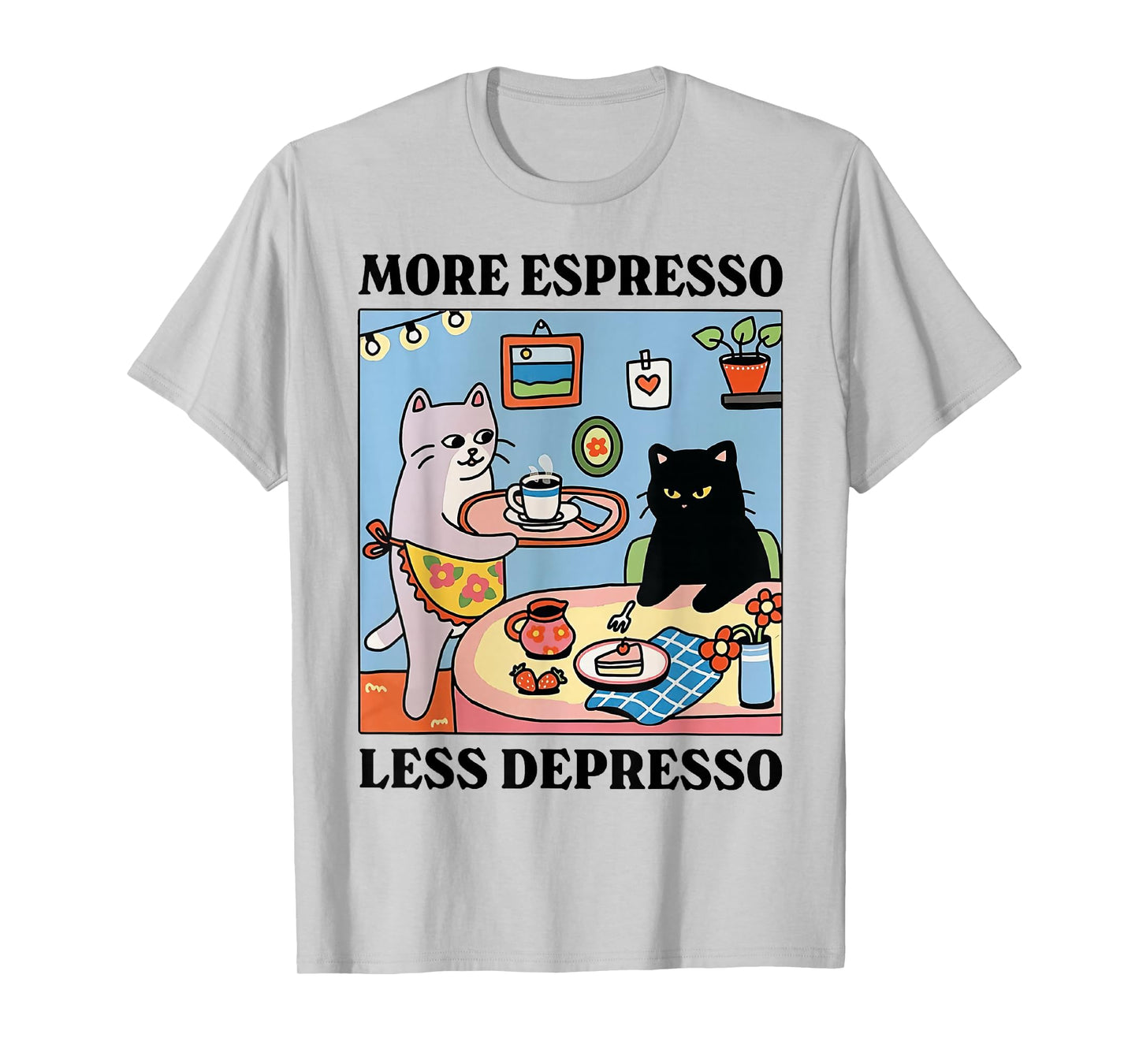 Funny Coffee Lover with Cute Cat More Espresso Less Depresso T-Shirt