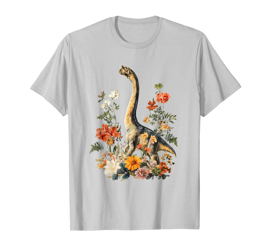 Cute Cottagecore Trex Dinosaur Flower Botanical Vintage T-Shirt
