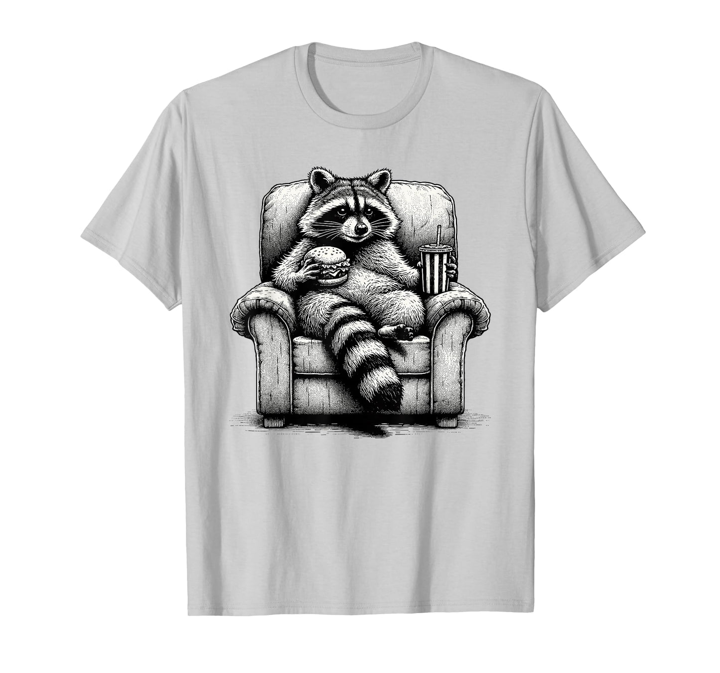 Raccoon In Armchair Eating Burger Raccoon T-Shirt