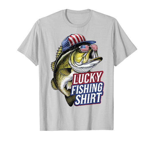 Youth My Lucky Bass Fishing-Shirt American Flag Boys Funny T-Shirt
