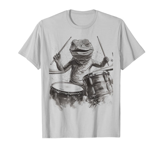 Drumming Lizard Funny Reptile Drummer TEEMONGOUS T-Shirt