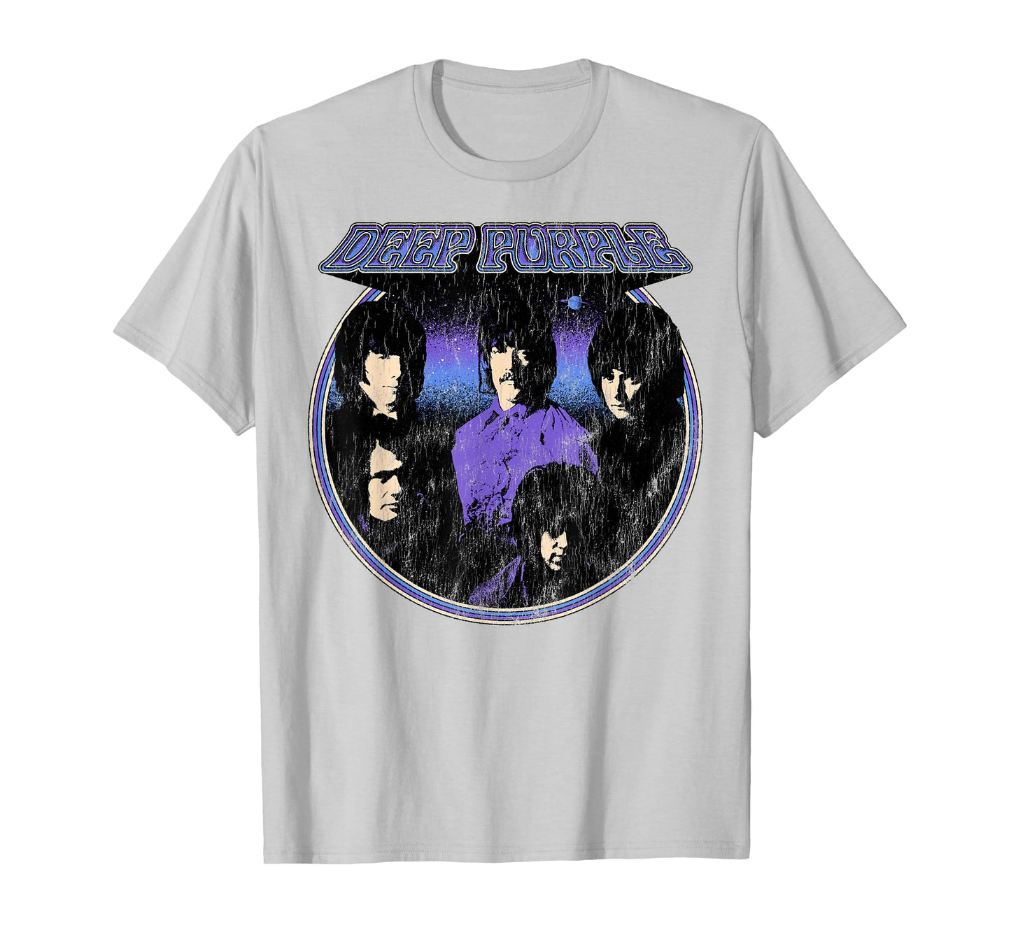 Deep Purple Vintage Group Circle Photo T-Shirt