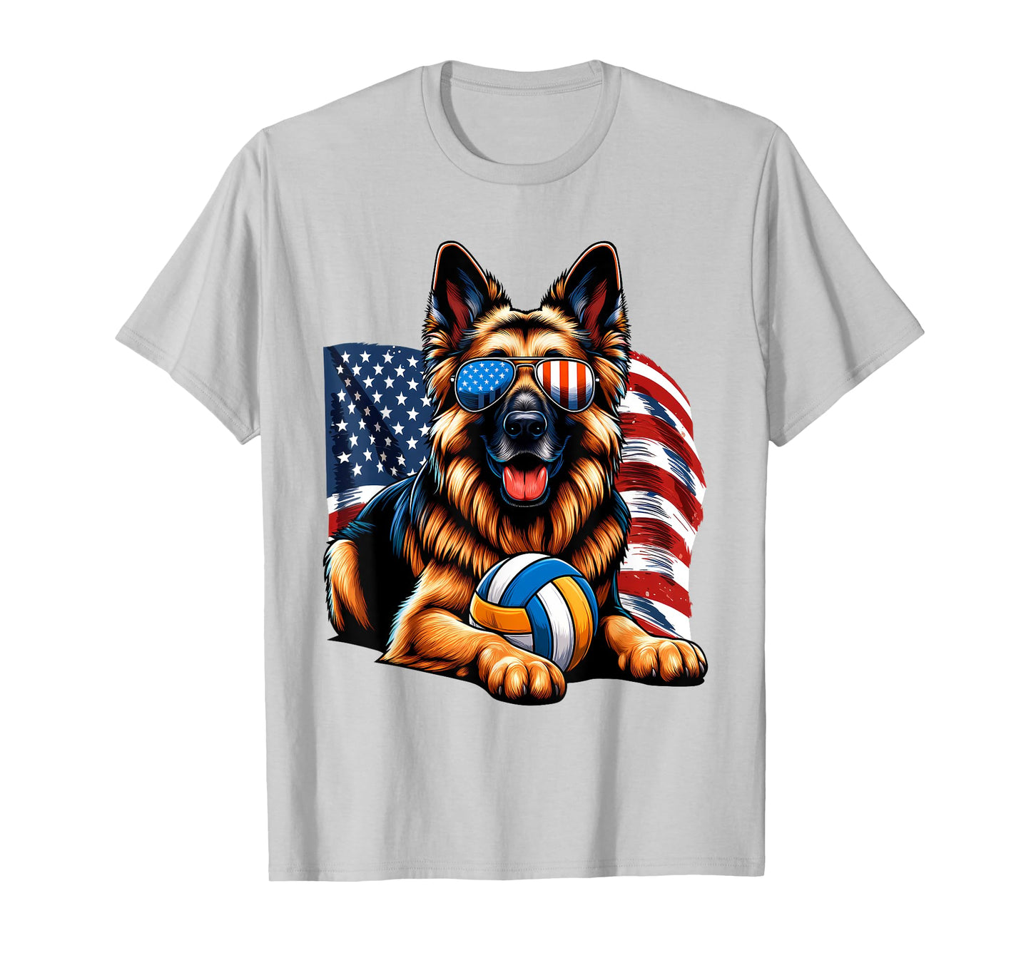 German Shepherd Dog Volleyball Lovers USA Flag Freedom Lover T-Shirt