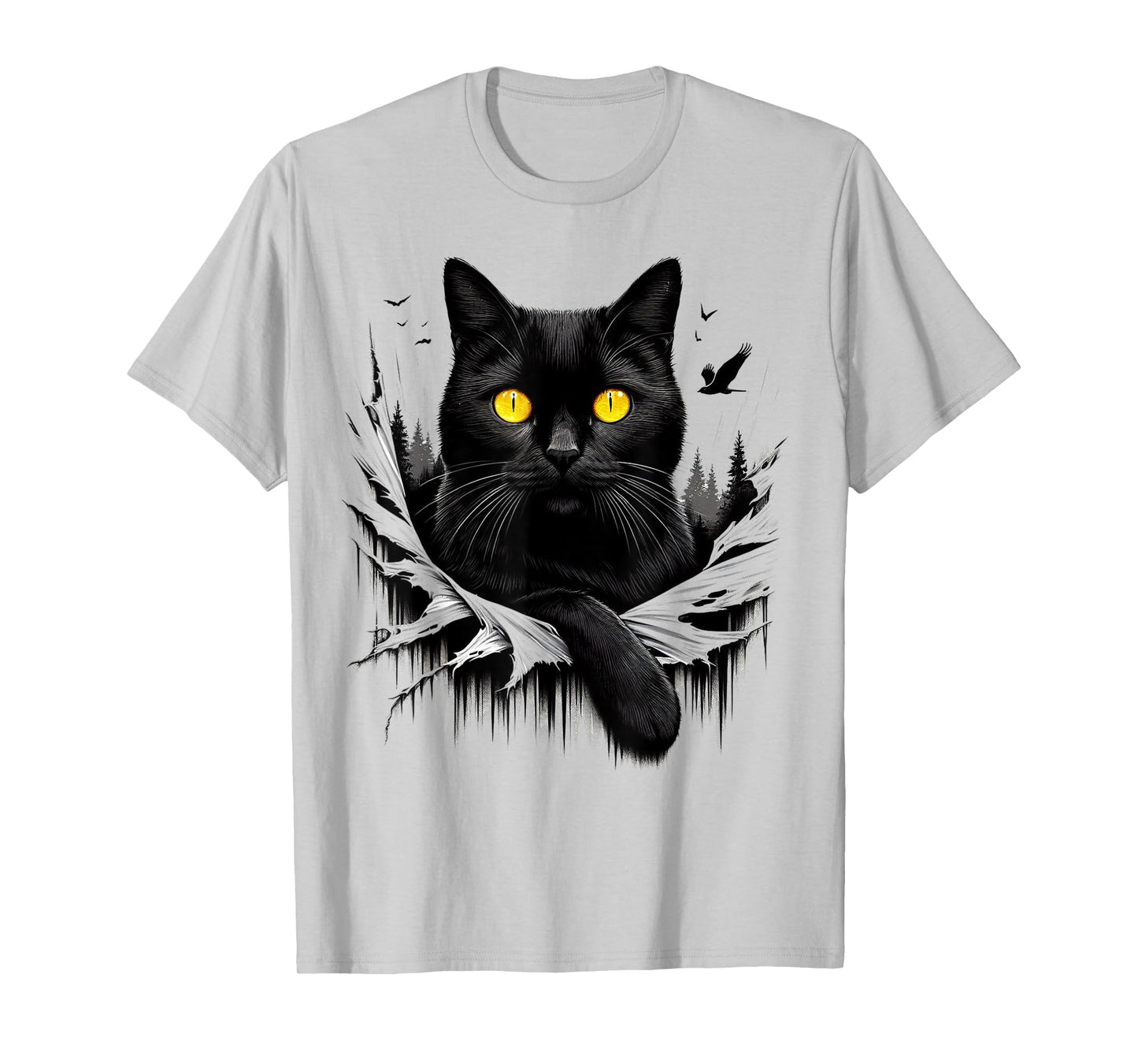 Black Cat Torn Cloth - Black Cat Yellow Eyes T-Shirt