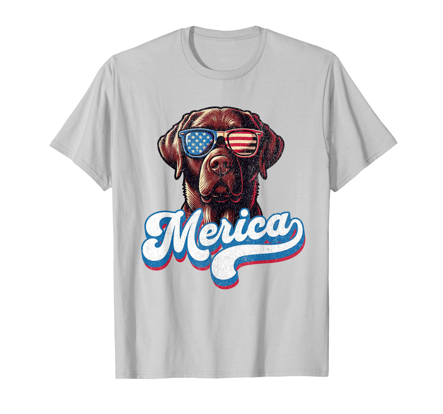 Chocolate Labrador Labs Patriotic American Flag Sunglasses T-Shirt