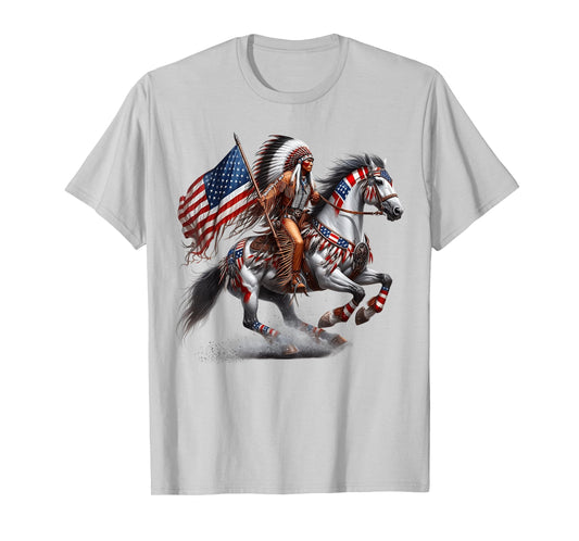 Native American Flag 4th of July Horse Indian Burial Ground T-Shirt