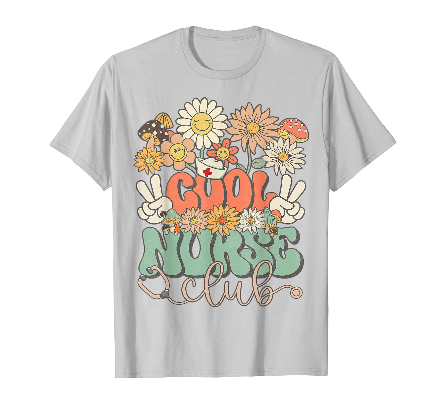 Cool Nurse Club Floral Hippie Groovy Retro Daisy Funny Nurse T-Shirt