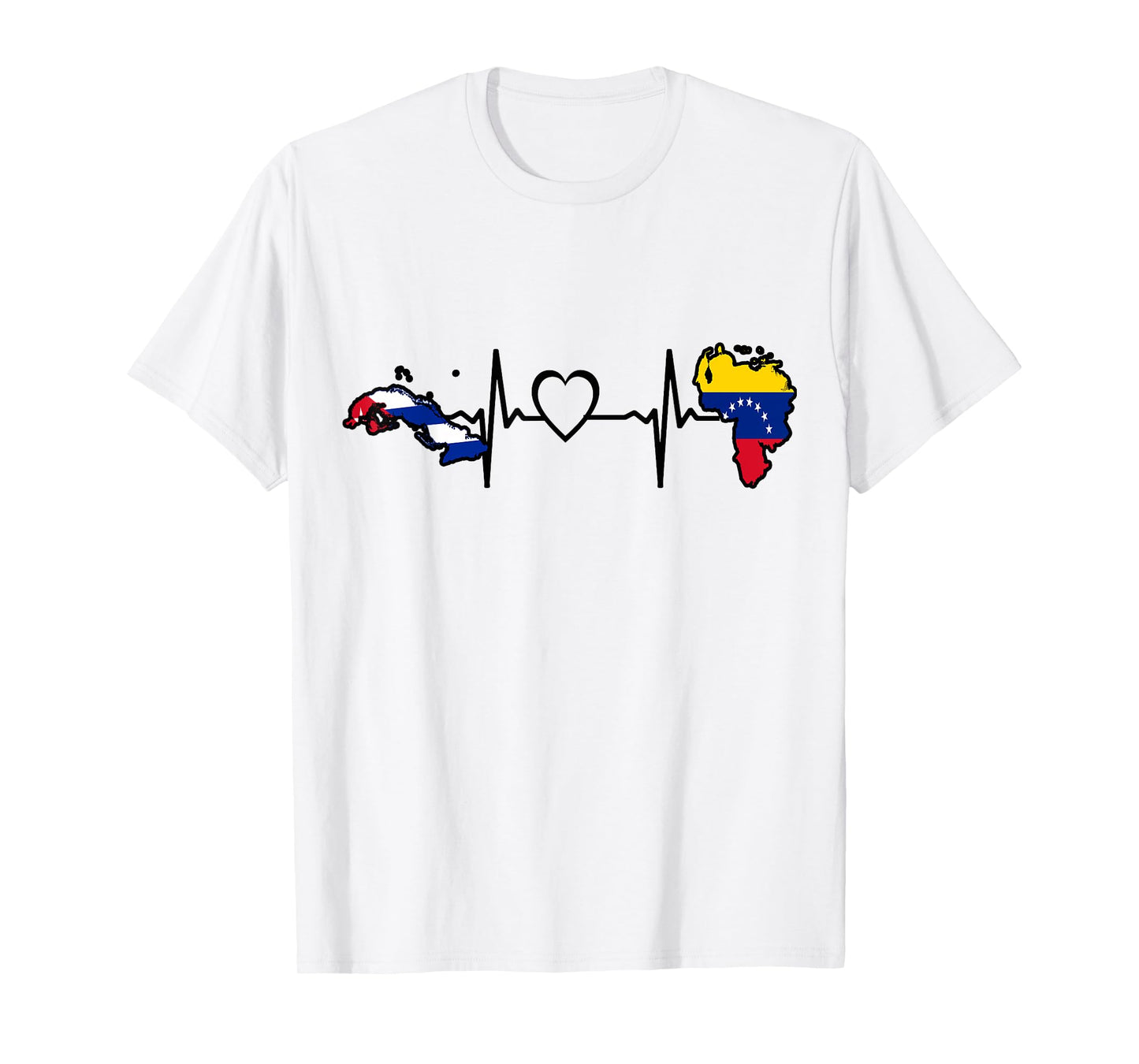 Cuba Venezuela Flag Cuban Venezuelan Heartbeat T-Shirt