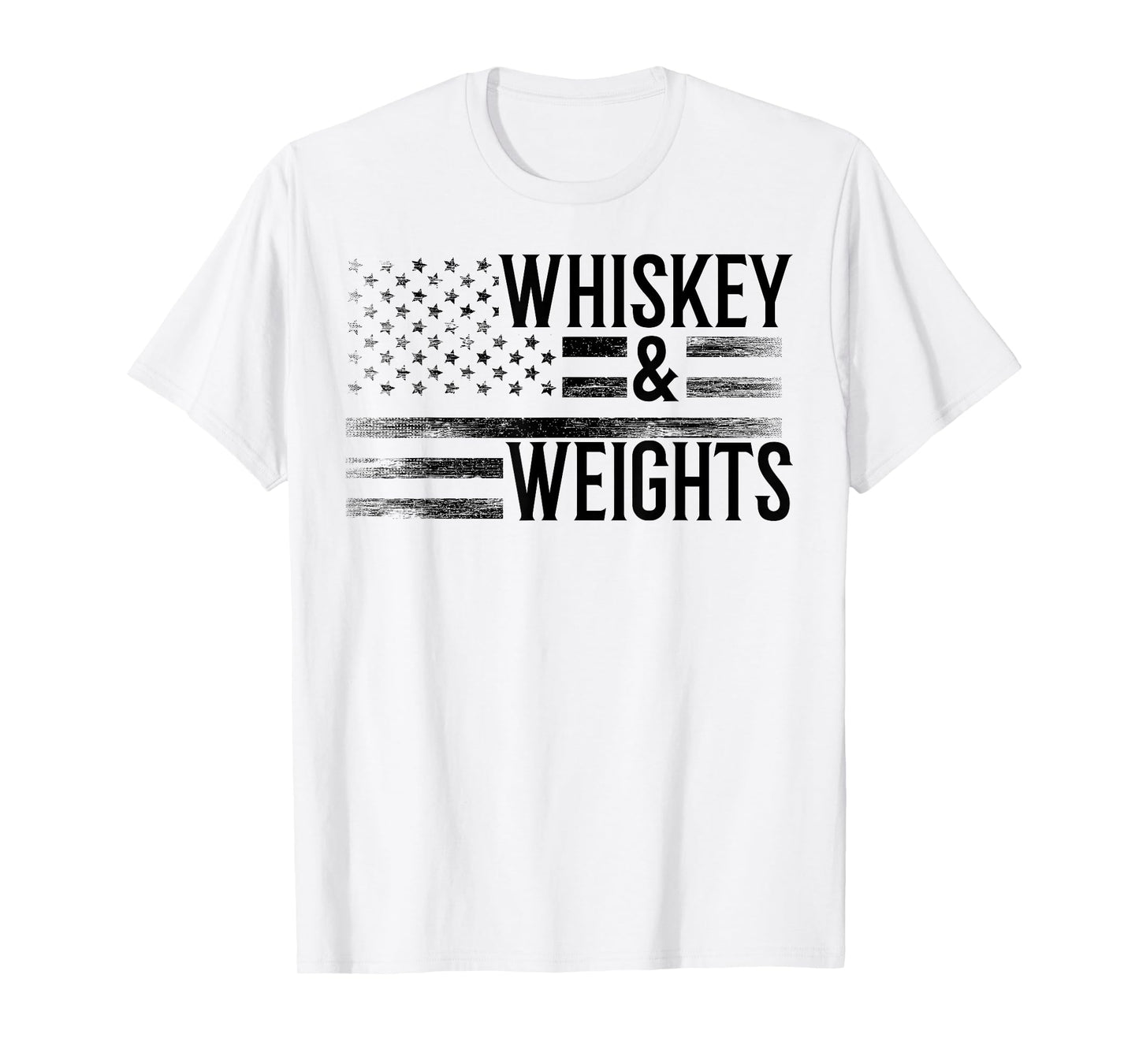 USA Flag Whisky Gym Workout - Whiskey And Weights Women Men T-Shirt