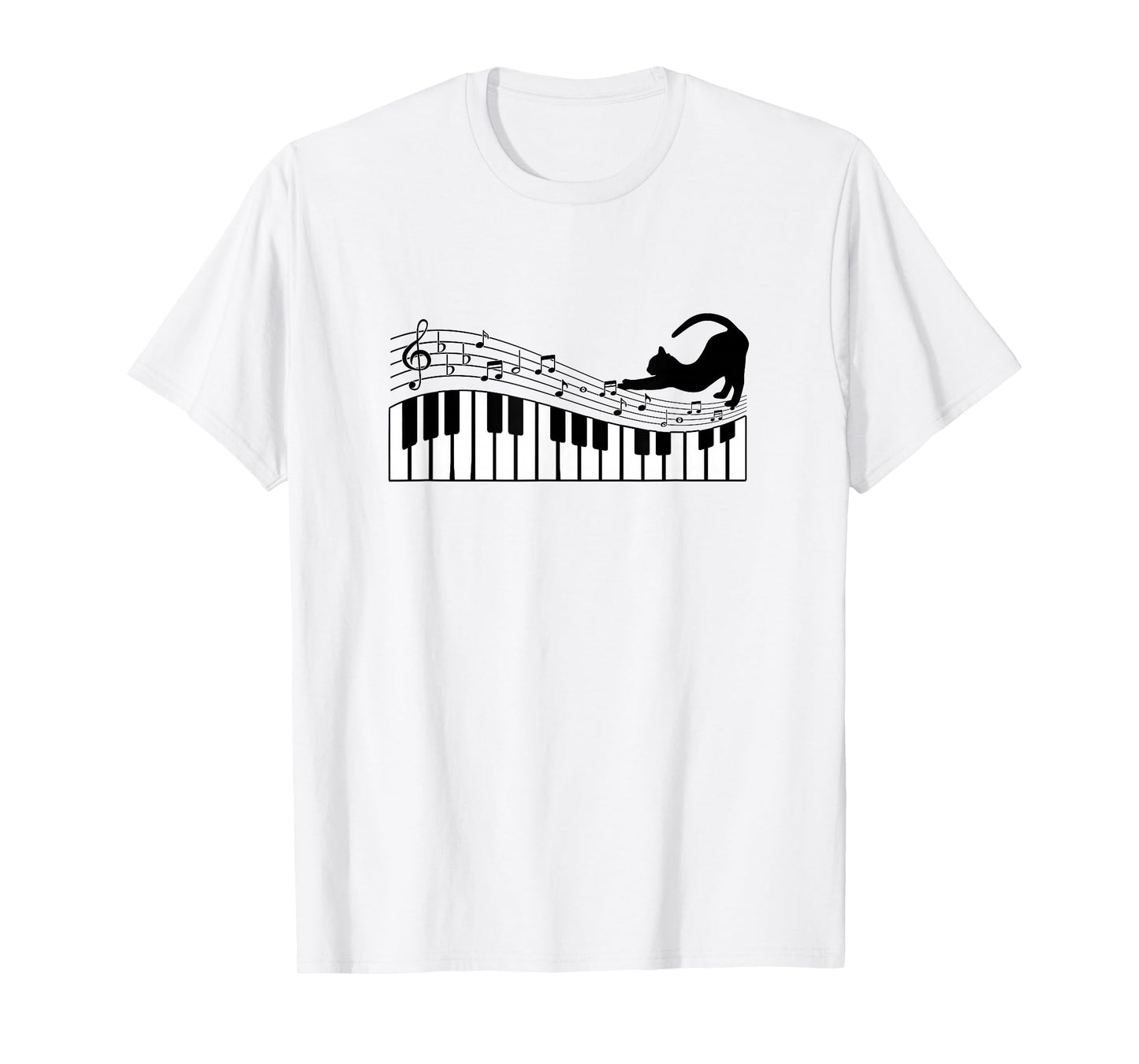 Cute Cat Kitty Playing Piano Music Clef Pianist Musician Art T-Shirt