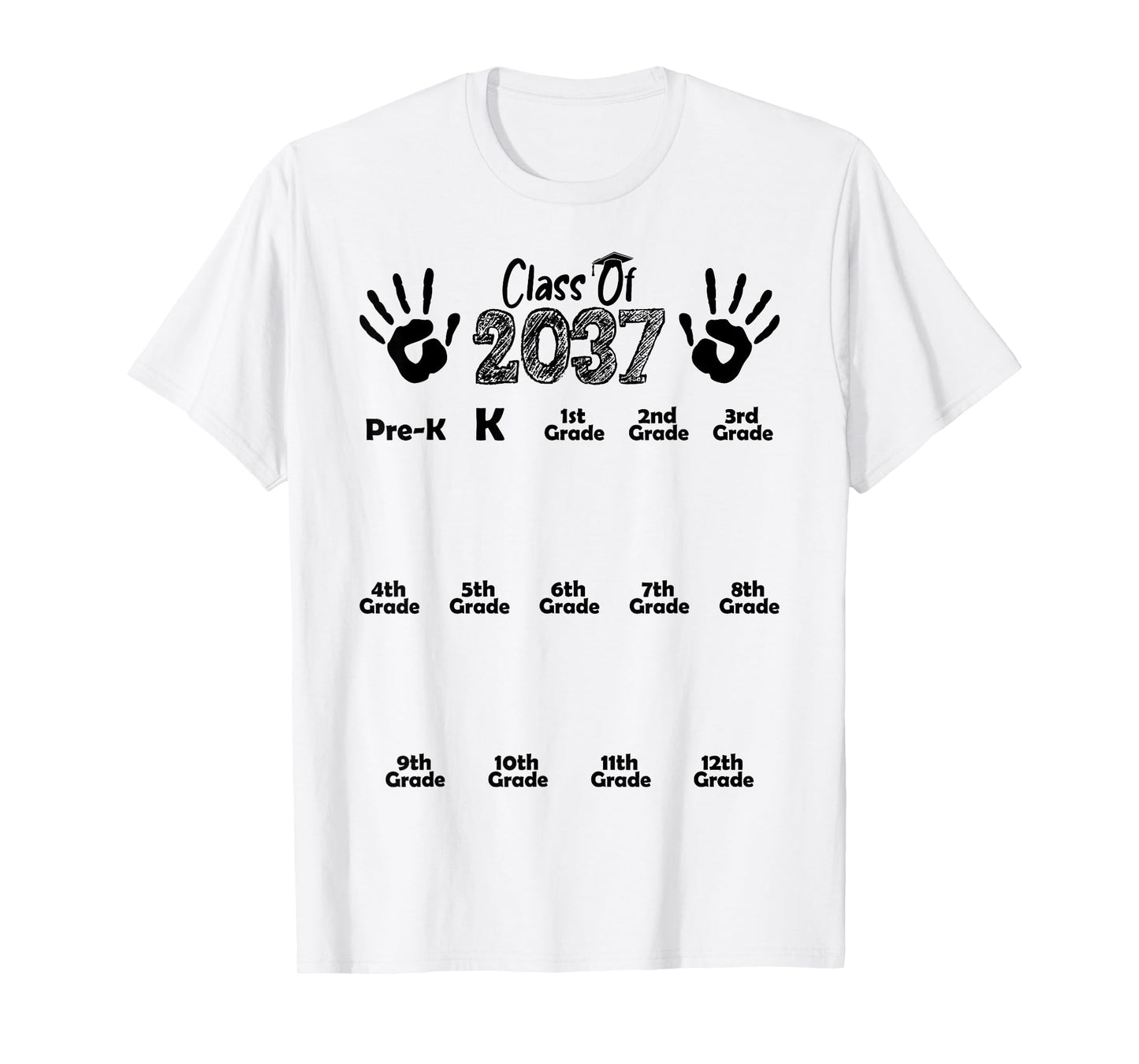 Class of 2037 Grow With Me Shirt Handprint Pre-K 12th Grade T-Shirt