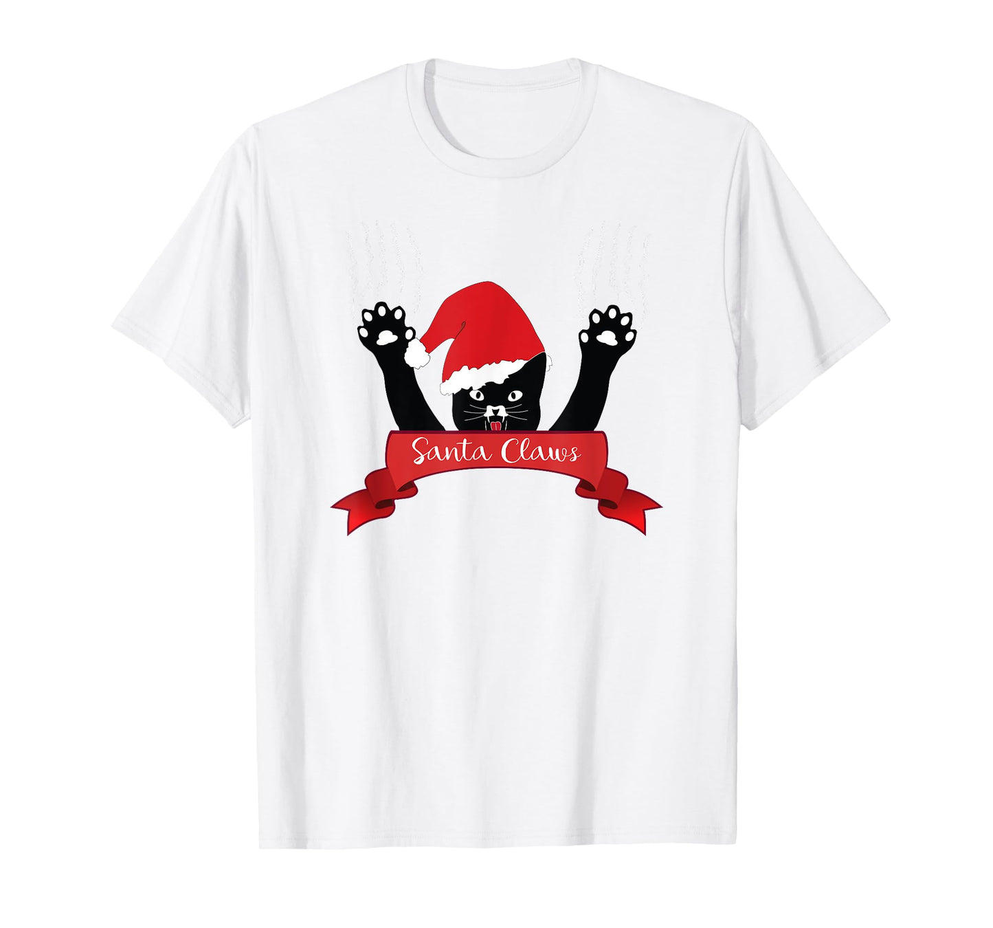 Santa Claws Cat Christmas T-Shirt, Xmas Red Gift Ribbon