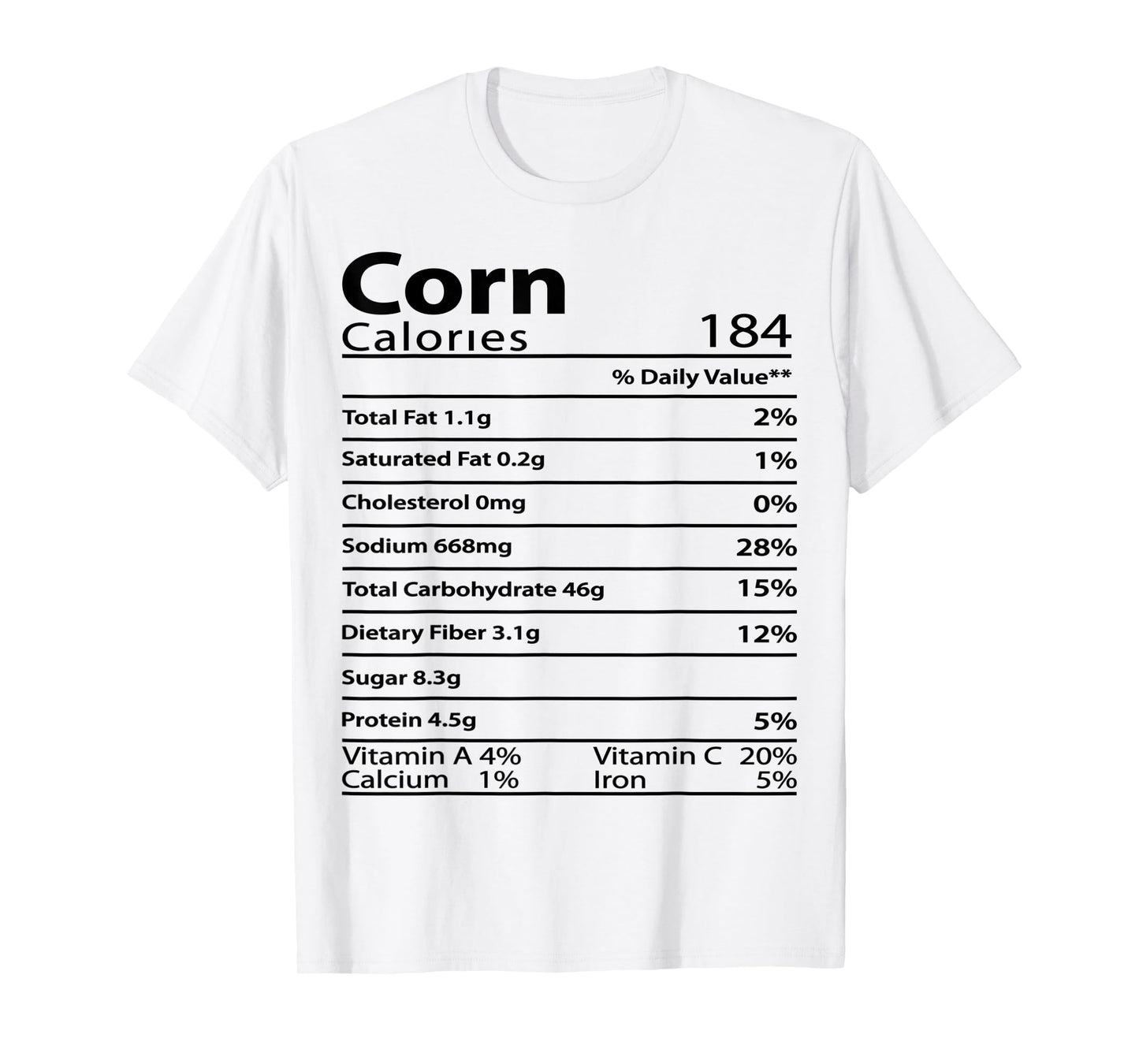 Corn Thanksgiving Nutrition Ingredients Nutritional Table T-Shirt