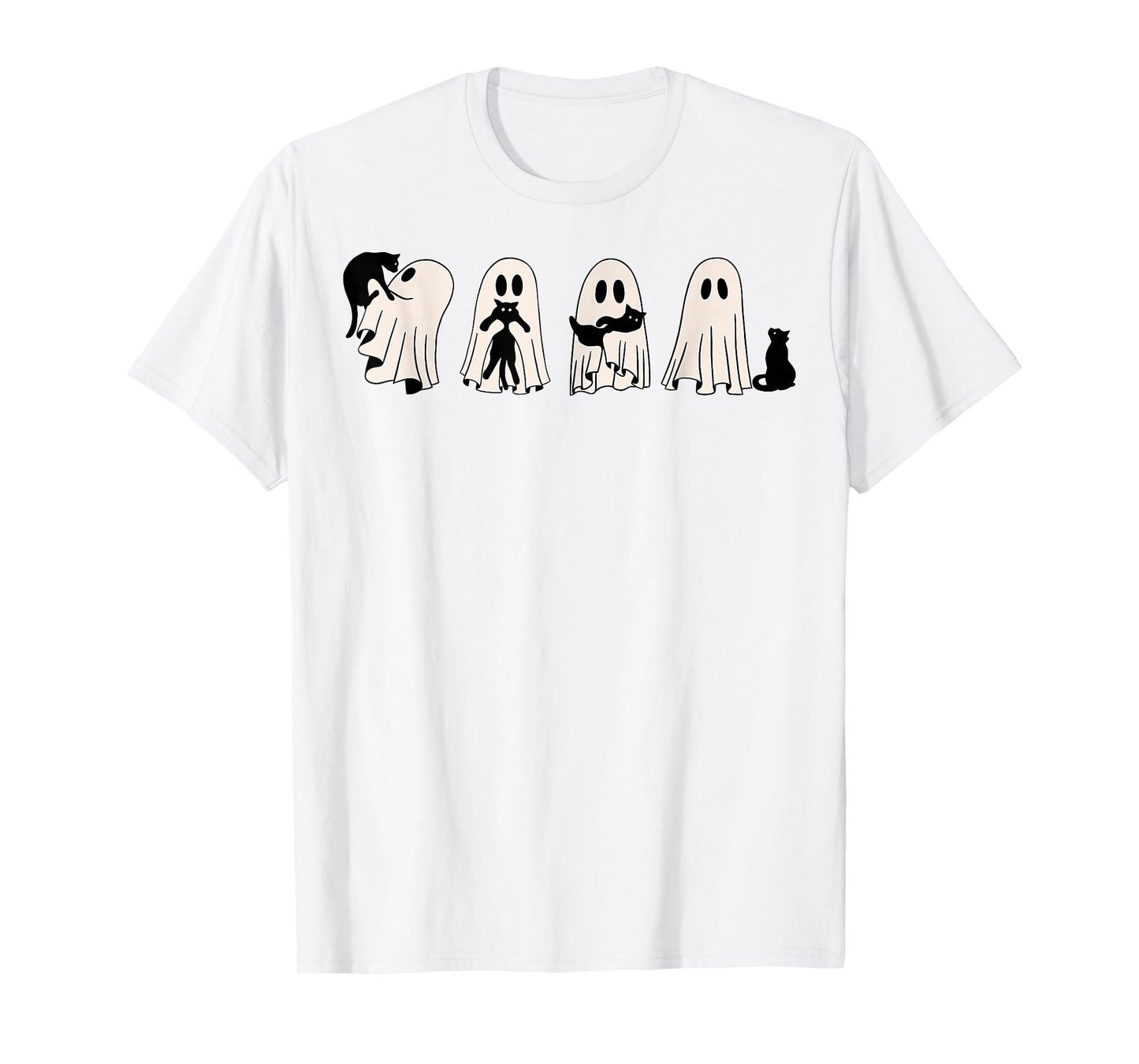 Ghost And Black Cat, Cute Ghost Holding Cat T-Shirt