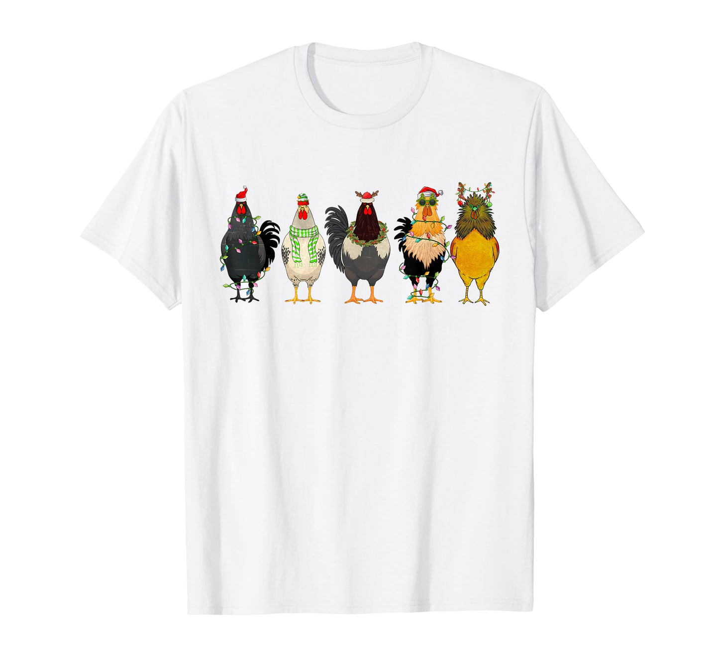 Christmas Chickens Funny Chicks XMAS Lights Cat Santa Hat T-Shirt