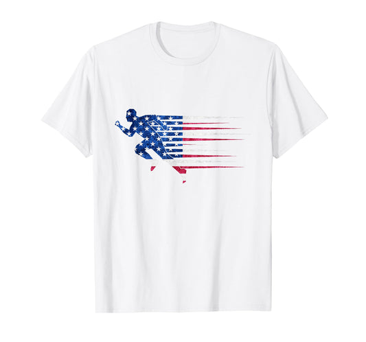 Patriotic Running USA American Flag Track and Field Team T-Shirt
