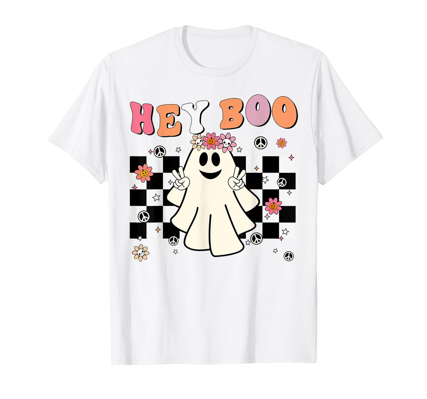 Cute Hey Boo Ghost Women Girl Toddler Funny Halloween Groovy T-Shirt