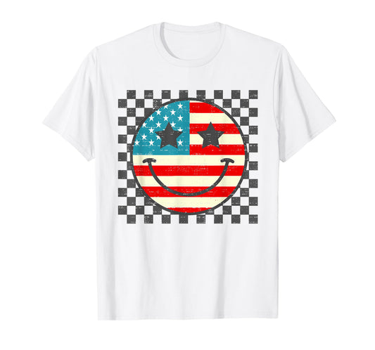 Smile Face American Flag USA Funny 4th Of July Fourth T-Shirt