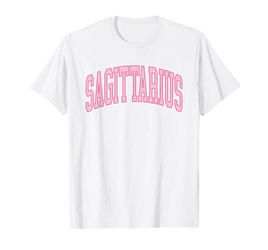 Sagittarius Zodiac Horoscope Pink Preppy Throwback Womens T-Shirt