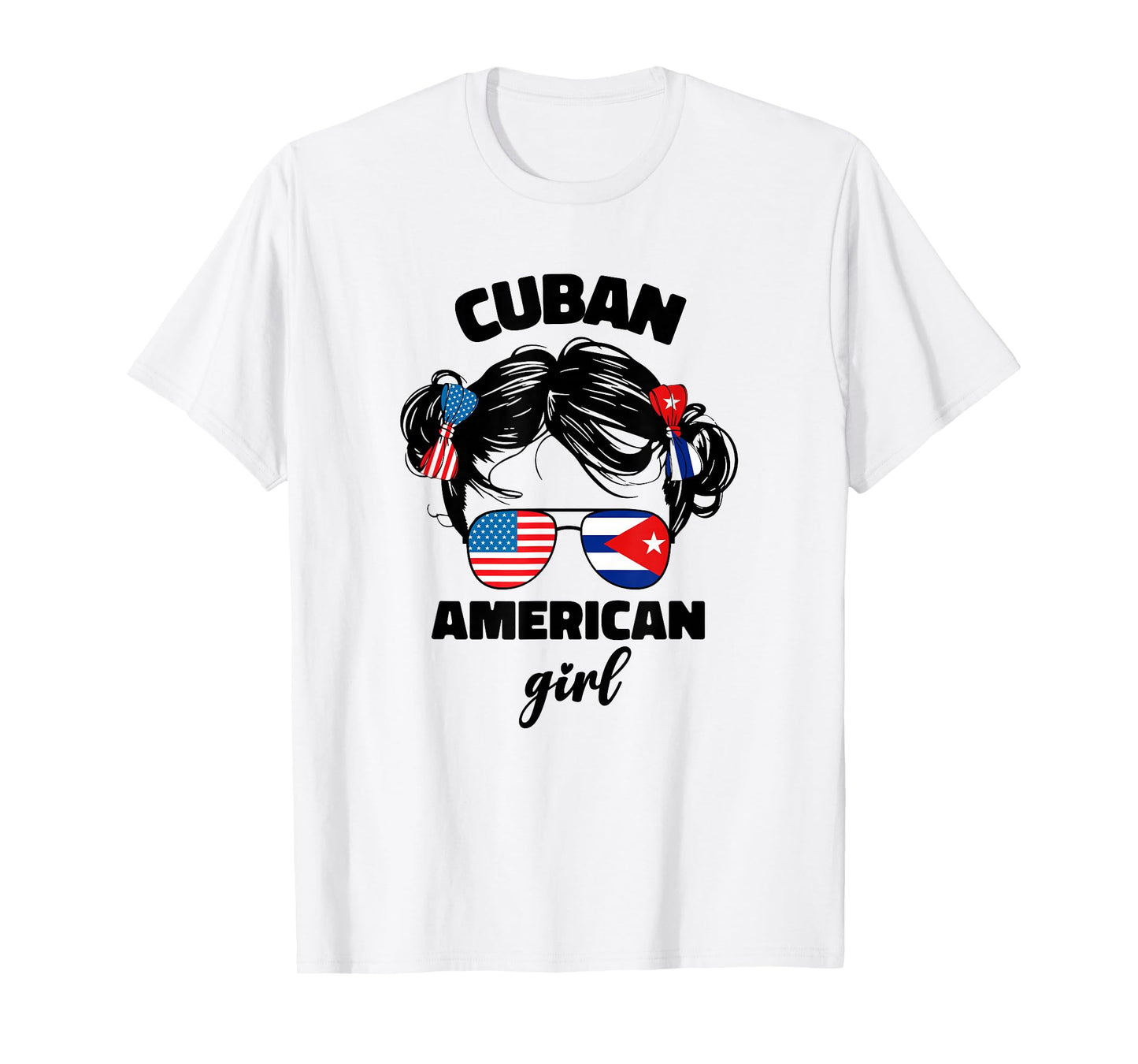 Half Cuban and American America Cuba USA Flag Kids Girl Cute T-Shirt