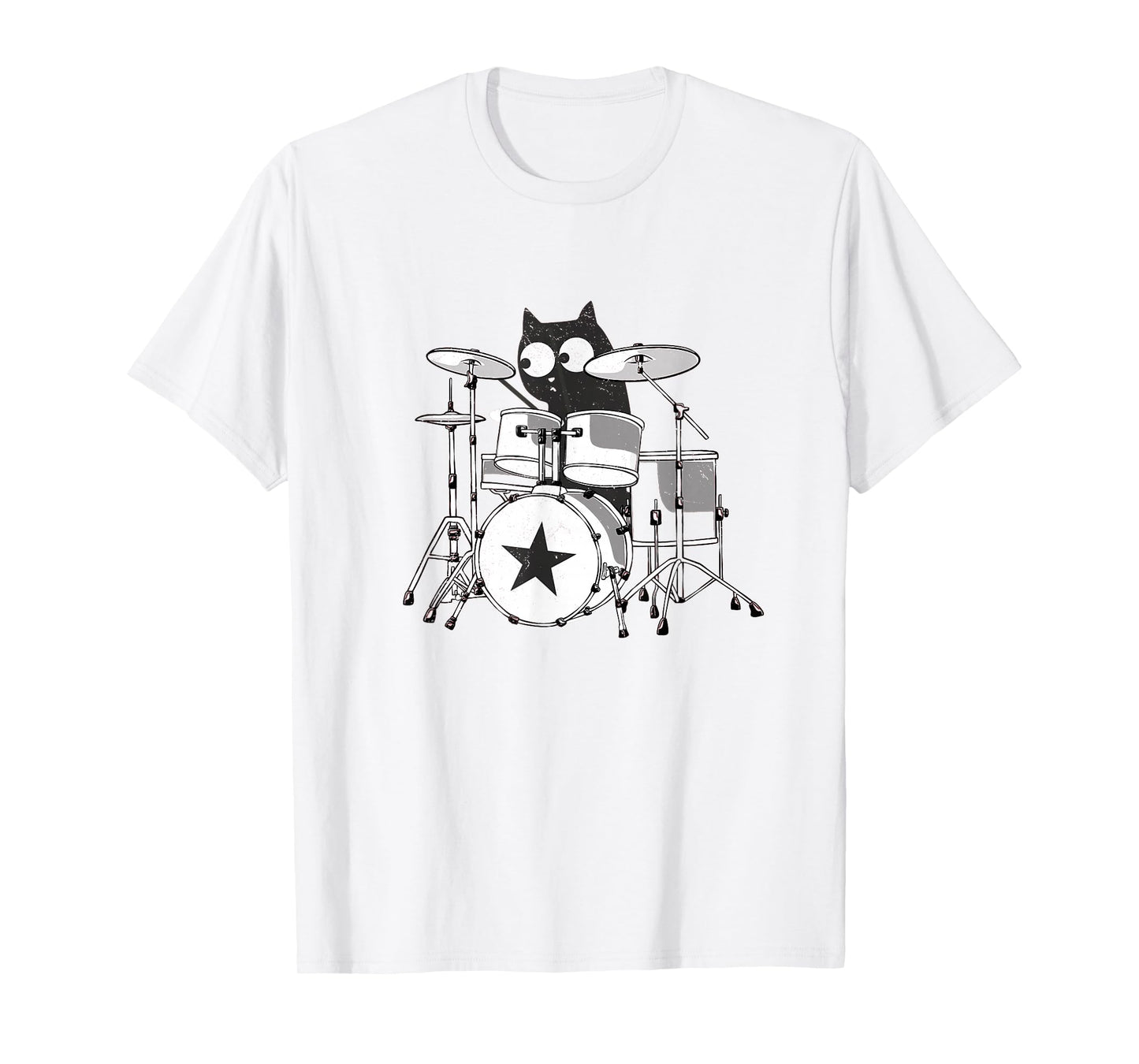 Funny Drummer Cat Playing in Band Kitty Punk Rockstar Kitten T-Shirt
