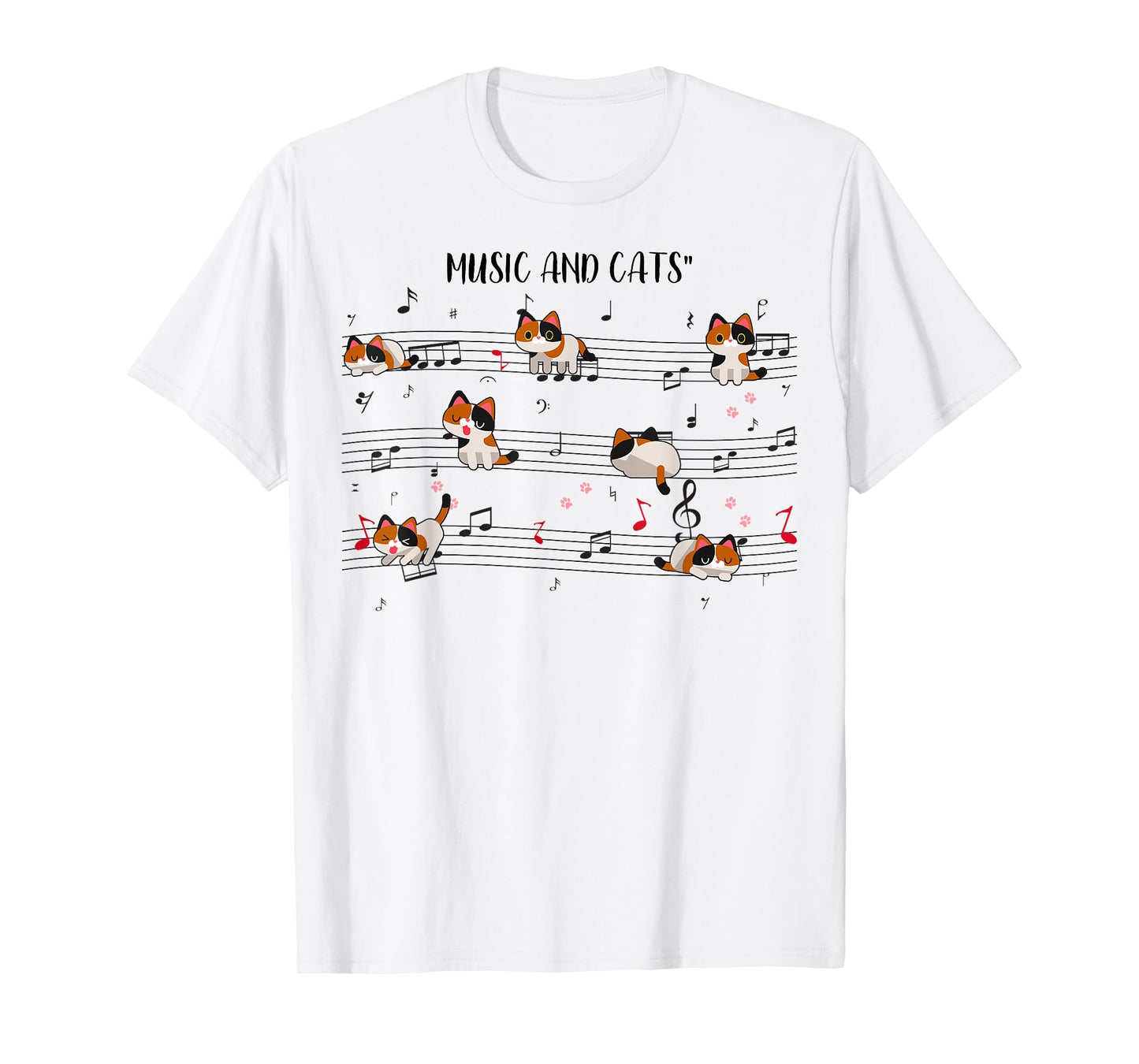 Calico Cat Playing Music Note Cat Gifts For Cat Dad Cat Mom T-Shirt
