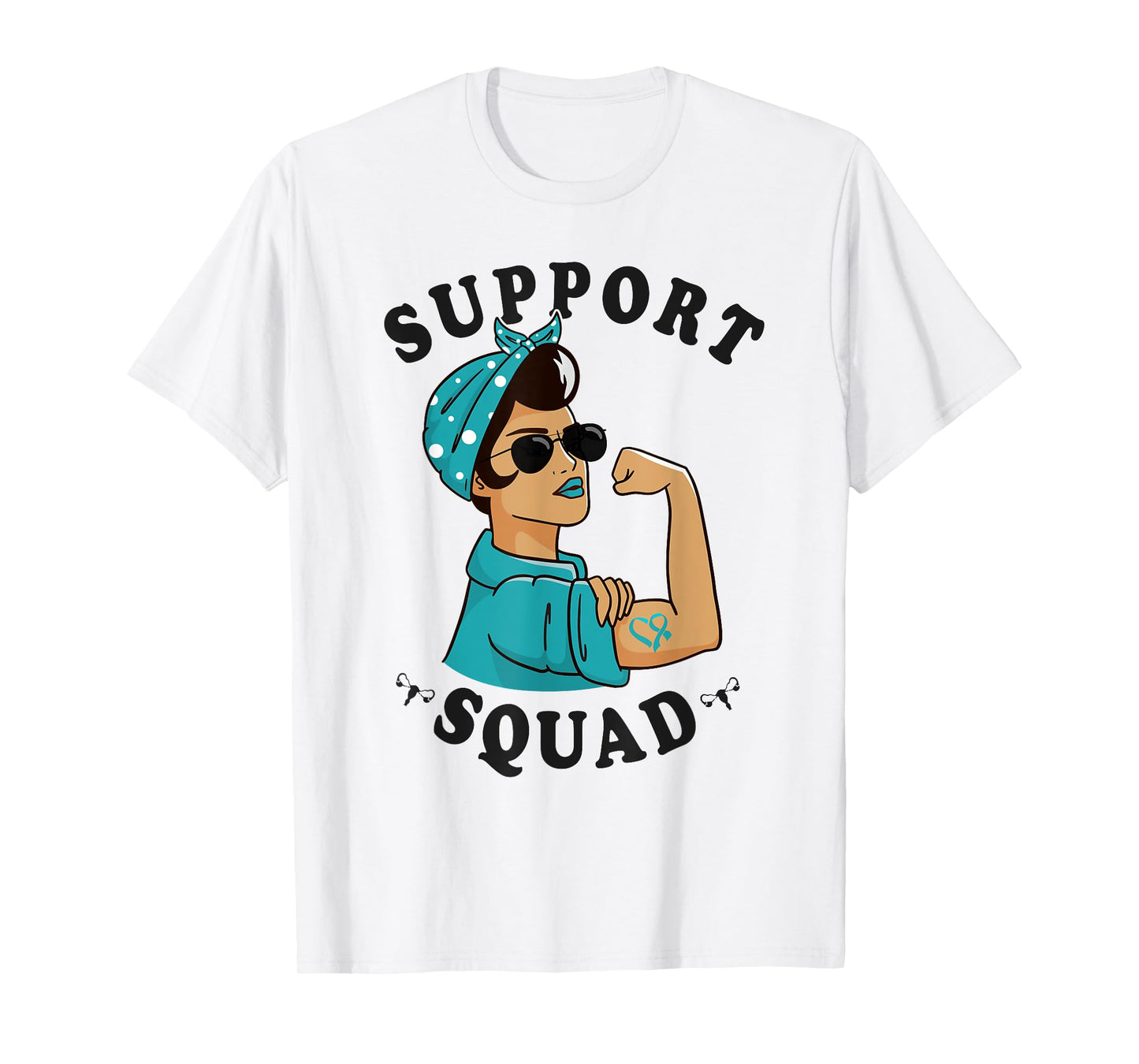 "Support Squad" Teal Ribbon Bandana Women Ovarian Cancer T-Shirt
