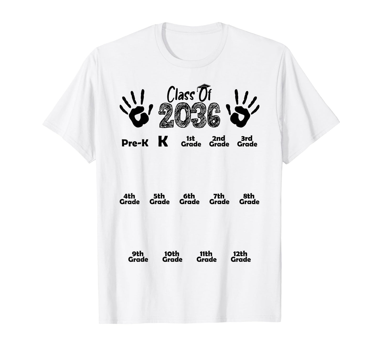 Class of 2036 Grow With Me Shirt Handprint Pre-K 12th Grade T-Shirt