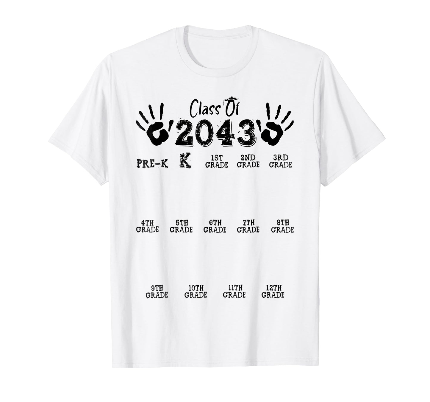 Class of 2043 Grow With Me Shirts Handprint Pre-K 12th Grade T-Shirt