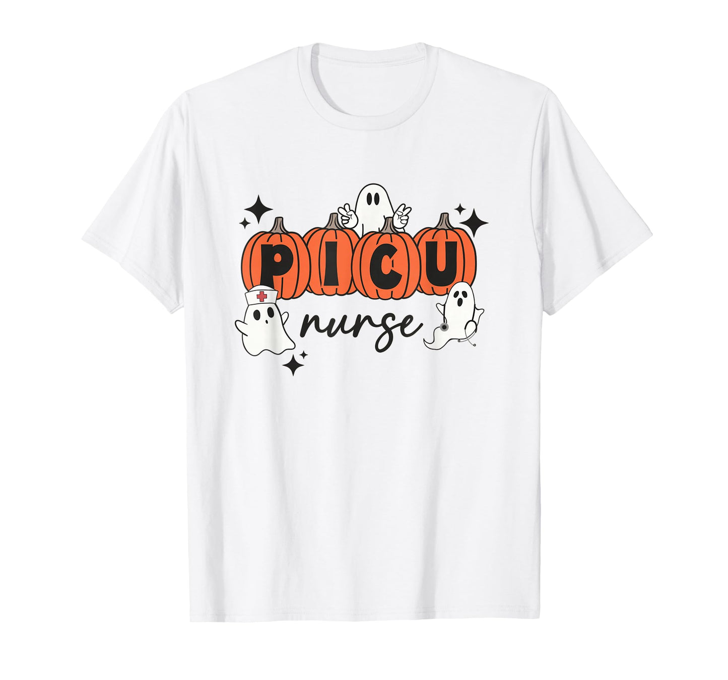 Cute Ghosts PICU Nurse Halloween Pumpkins Pediatric ICU T-Shirt