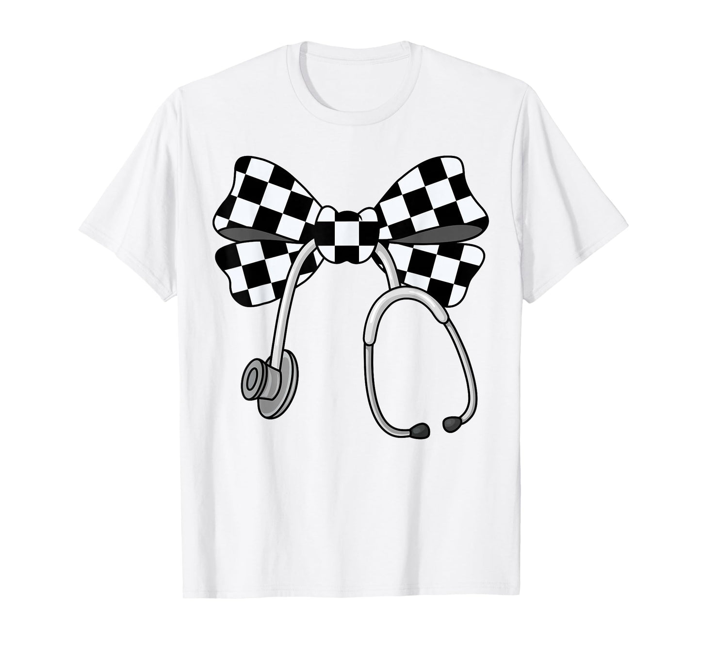 Checkered Coquette Nurse Stethoscope Bow Checkered Nurse T-Shirt