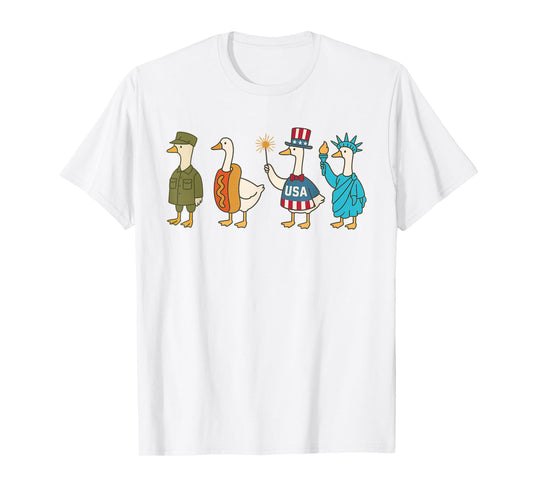 Retro Fourth of July Goose American Flag USA Memorial Day T-Shirt
