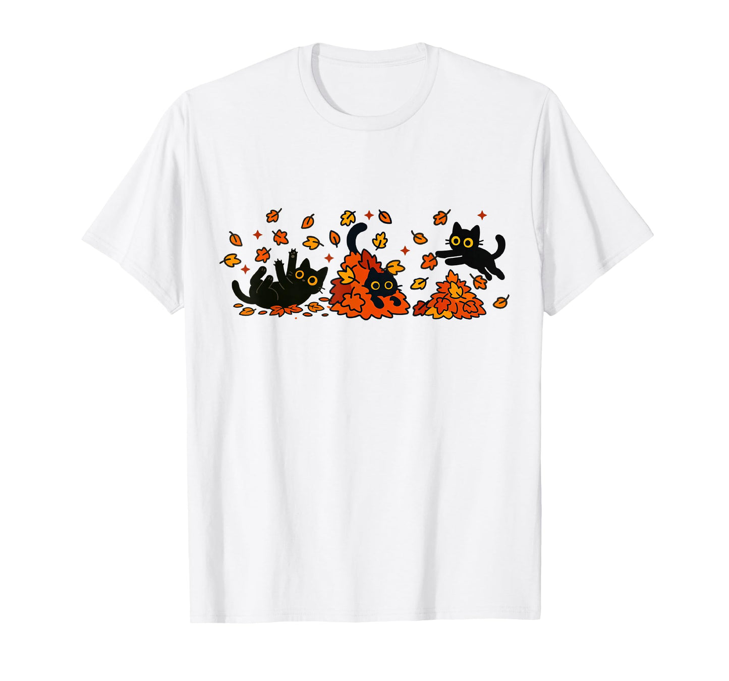 Retro Black Cats Fall Autumn Vibe Leaves Falling T-Shirt