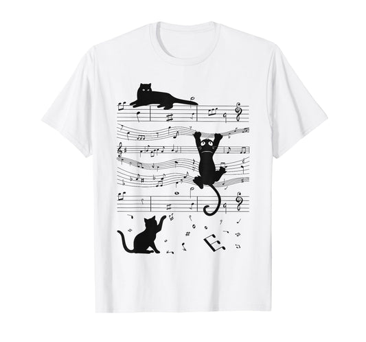 Cute Cat Kitty Playing Music Clef Piano Musician Art Funny T-Shirt