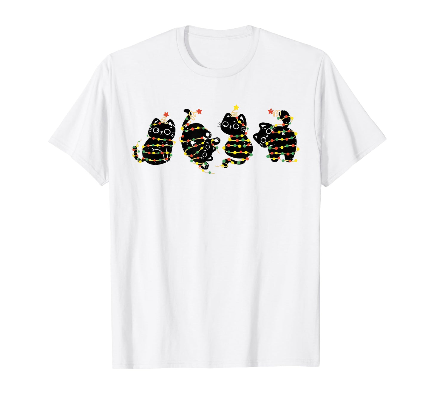 Cute Cat Lover Funny Xmas Holiday Black Cat Christmas Lights T-Shirt