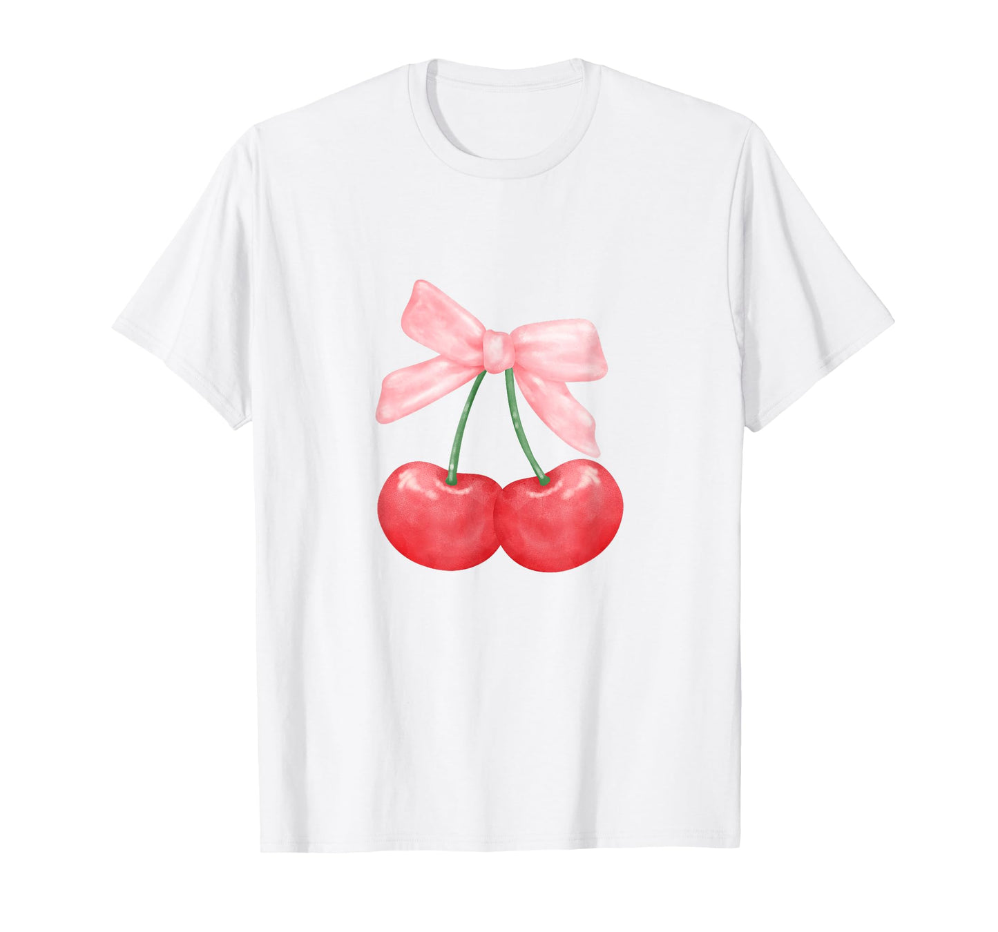 Coquette Bow Simple Pink Cute Girl Cherries T-Shirt
