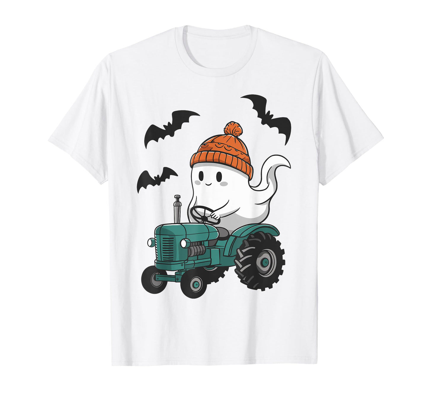 Cute Ghost Riding Tractor Lovers Spooky Halloween Farmer T-Shirt