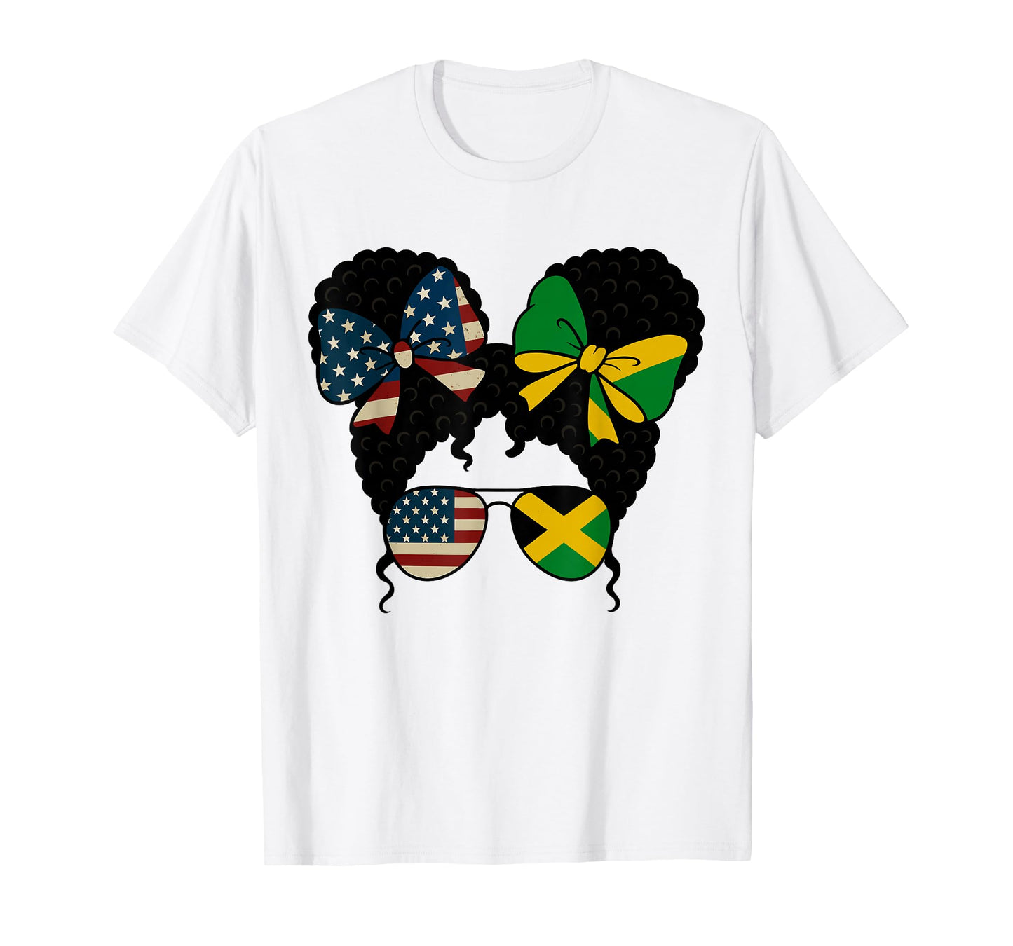 Half American Jamaican Girl Afro Hair USA Jamaica Flag T-Shirt
